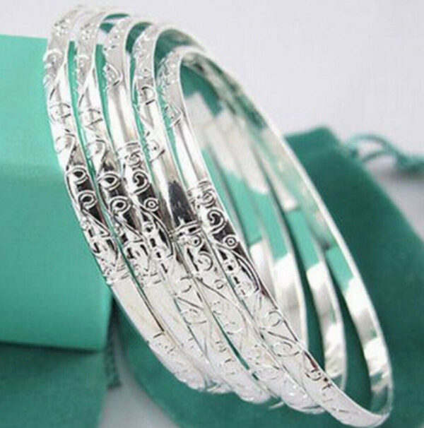 5个装 花图案圈圈手镯镀银手圈欧美饰品 - 图片 5