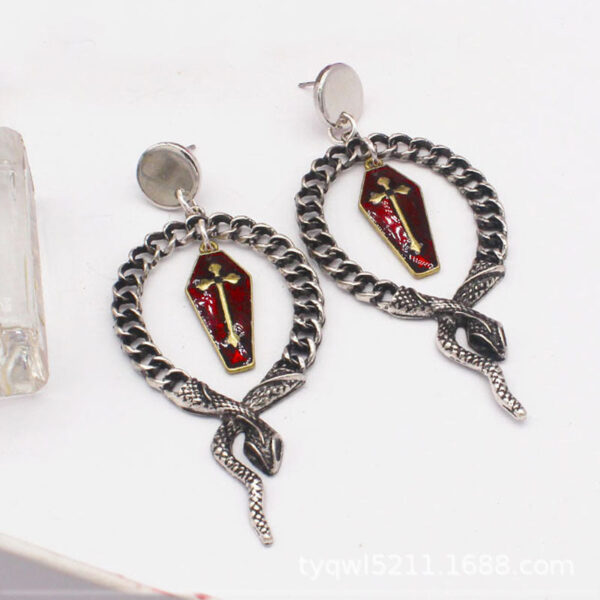 GOTHIC饰品 欧美外贸饰品哥特暗黑朋克蛇缠绕十字架棺材血液滴油蛇耳钉耳坠女  哥特饰品 - 图片 6
