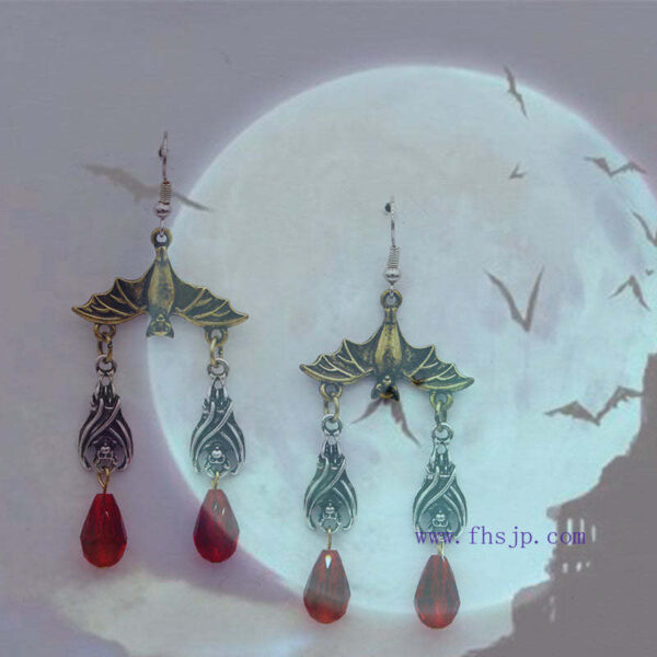 GOTHIC饰品 圣诞万圣节哥特风暗黑系蝙蝠红色水晶玻璃滴血耳钉可换S925耳环  哥特饰品 - 图片 2