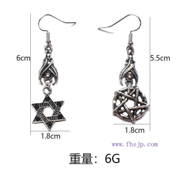 GOTHIC饰品 万圣节暗黑哥特风简约古银色蝙蝠五芒星 六芒星 朋克耳钉  哥特饰品 - 图片 6