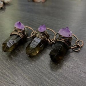 天然能量水晶 复古风个性茶晶紫晶吊坠手工包边 饰品配件灵气师手工