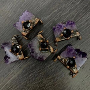 天然能量水晶 复古风个性紫晶牙吊坠纯手工包边电镀  产品灵气师手工