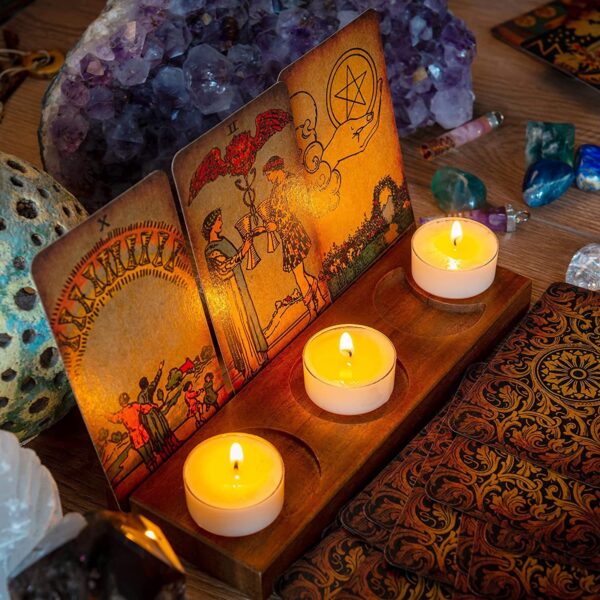 Wicca 水晶 三相月卡片相册支架木质烛台摆件 - 图片 4