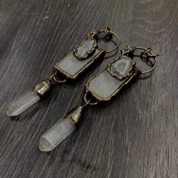 天然能量水晶 复古风个性玛瑙晶牙方块吊坠纯手工包边电镀  产品灵气师手工 - 图片 3