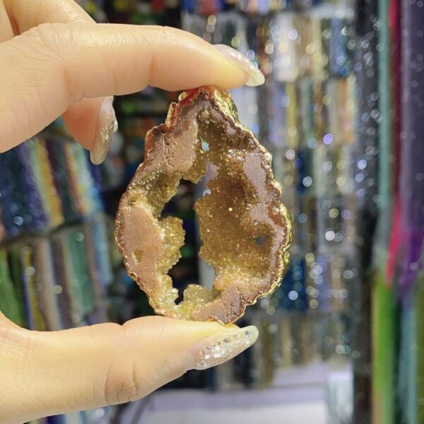天然能量水晶 天然水晶晶牙电镀香槟色招财聚宝转运包金边灵气师手工 - 图片 2