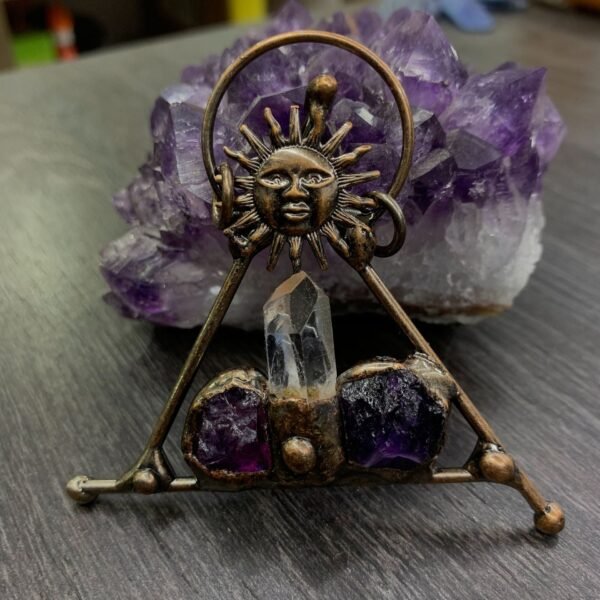 天然能量水晶 复古风个性天然紫晶原矿吊坠电镀  产品灵气师手工 - 图片 3