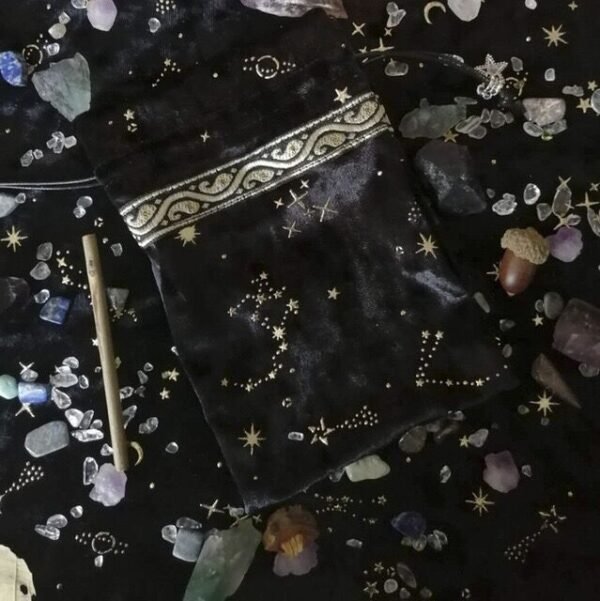 塔罗占卜系列~新款 女巫星座能量水晶收纳袋星星月亮高档丽丝长绒毛塔罗绒布袋 - 图片 4