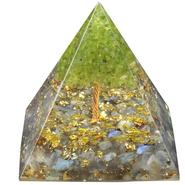 树脂金字塔摆件 橄榄石组合水晶碎石生命树 能量发生器 家居摆设 - 图片 8