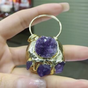天然能量水晶 天然紫晶牙包金边吊坠  产品天然项链吊坠灵气师手工