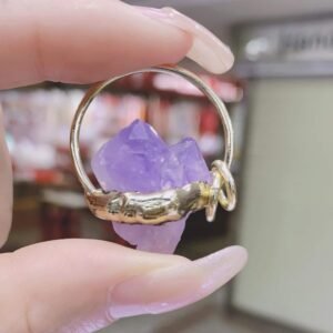 天然能量水晶 天然紫晶原石 金色银色复古包边吊坠灵气师手工