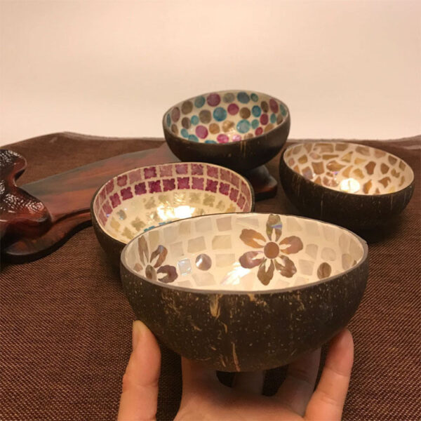 Wicca椰壳装饰碗椰壳制品镶嵌贝壳彩色水晶收纳碗仪式摆件收纳碗 - 图片 2