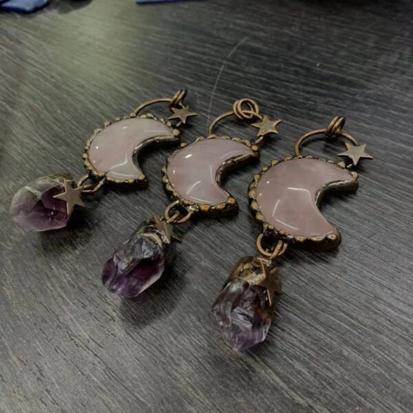 天然能量水晶 复古风个性月亮吊坠纯手工包边电镀  产品灵气师手工 - 图片 3