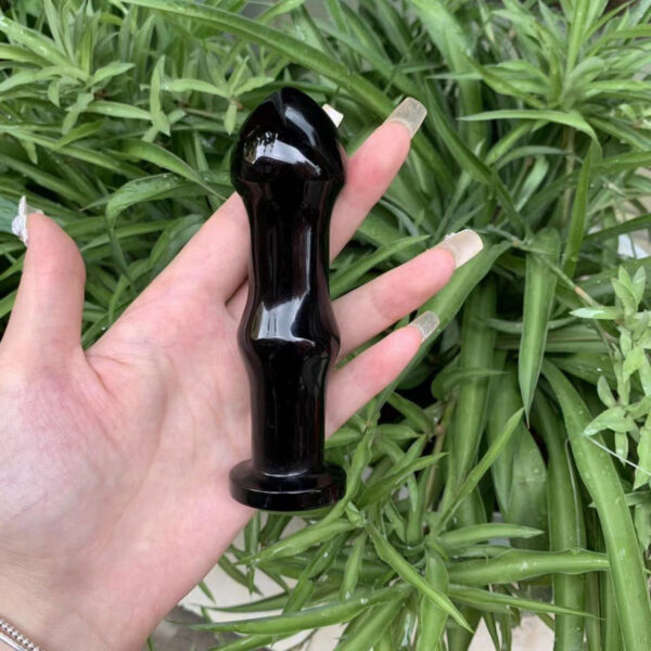 天然黑曜石水晶按摩棒原石打磨雕刻水晶摆件 - 图片 7
