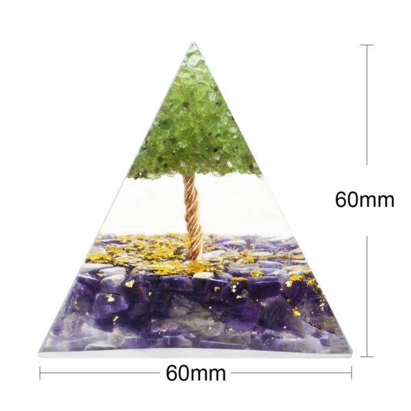 树脂金字塔摆件 橄榄石组合水晶碎石生命树 能量发生器 家居摆设 - 图片 2