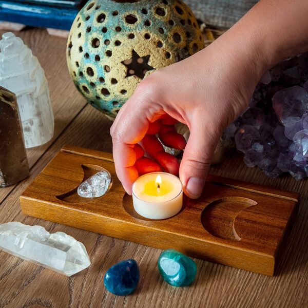 Wicca 水晶 三相月卡片相册支架木质烛台摆件 - 图片 3