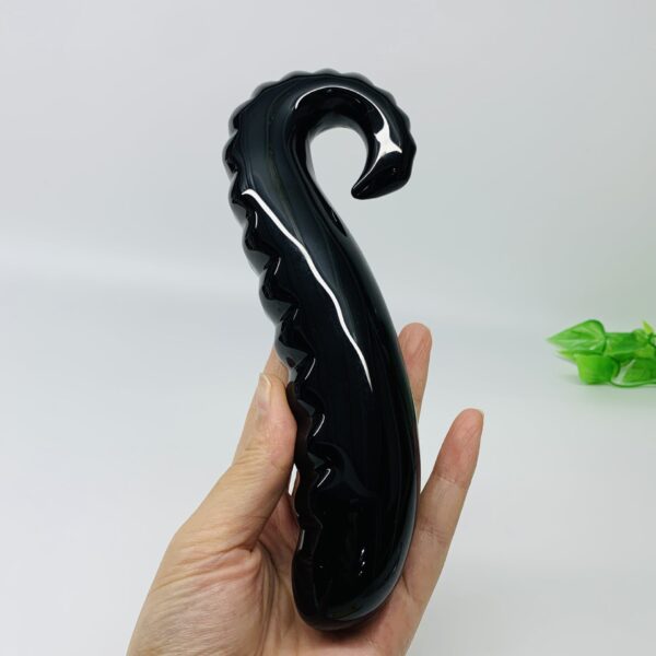 天然黑曜石白熔炼石水晶按摩棒摆件 - 图片 3