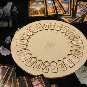 威卡木质卢恩符文圆盘套装 witch仪式道具 WICCA祭坛摆件