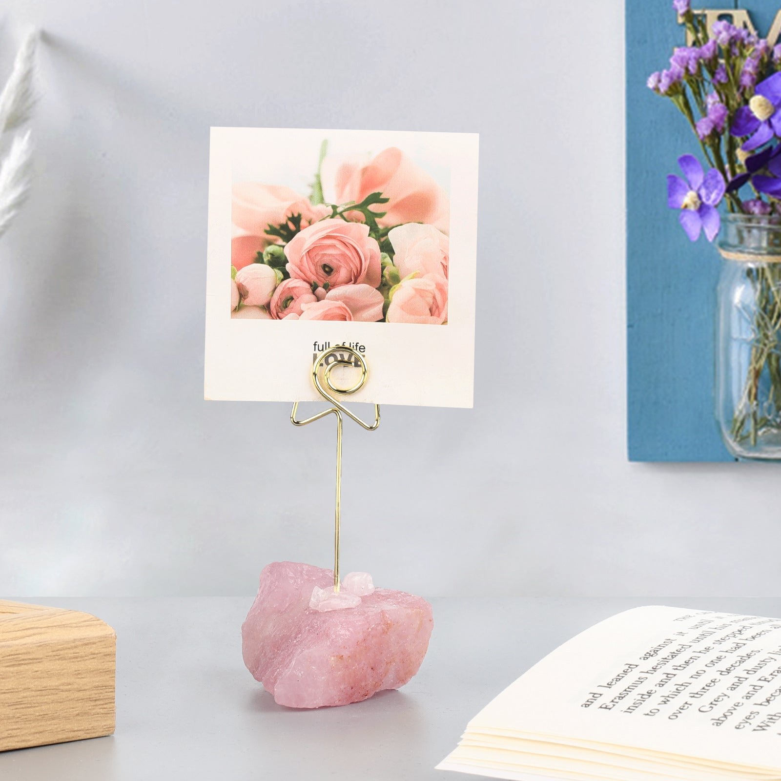 天然粉晶原石底创意金属图案便签夹 立式ins风简约卡片留言照片夹 天然粉晶原石底创意金属图案便签夹 立式ins风简约卡片留言照片夹 - 图片 2