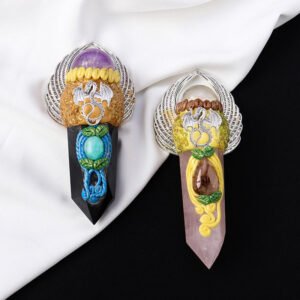 天然水晶球单尖柱天使之翼权杖手工制作六棱柱摆件