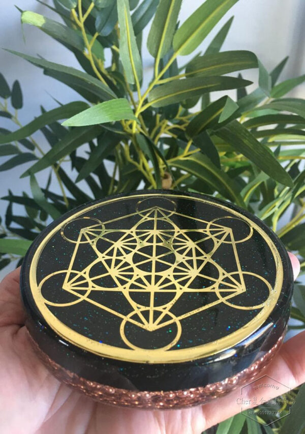 正品 进口灵气师Orgone能量充电盘镀金Metatron梅塔特隆神圣几何立方体 - 图片 4