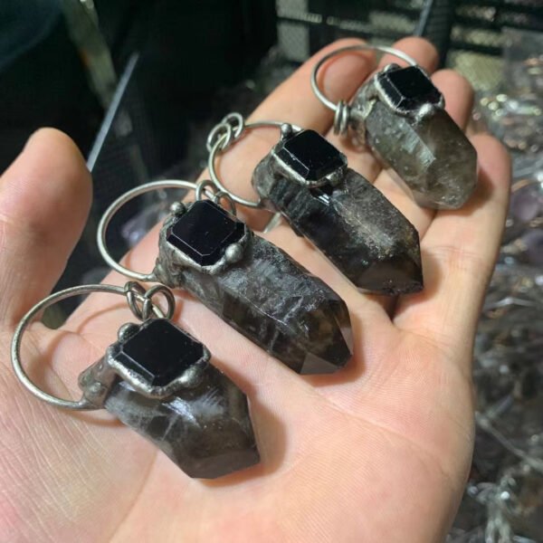 天然能量水晶 复古风个性茶水晶吊坠纯手工包边电镀  产品灵气师手工 - 图片 4
