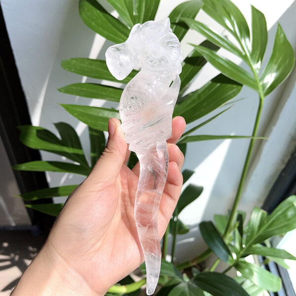 天然水晶权杖海马权杖白水晶粉晶萤石银耀石权杖水晶原石打磨雕刻 - 图片 5