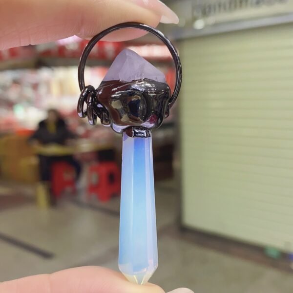 天然能量水晶 天然紫水晶镶嵌蛋白石六角柱吊柱灵气师手工 - 图片 4