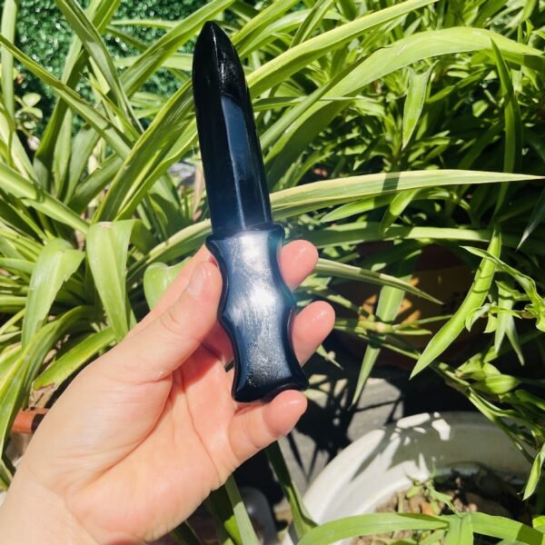 天然黑曜石水晶雕刻匕首 家居办公装饰摆件供应 - 图片 4