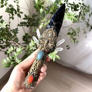 天然黑曜石冰刀权杖精工制作原石打磨水晶冰刀权杖疗愈水晶摆件