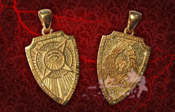 *进口 护身符盾牌--天使长迈克尔镀金护身符魔法吊坠 纯银镀金 - 图片 4
