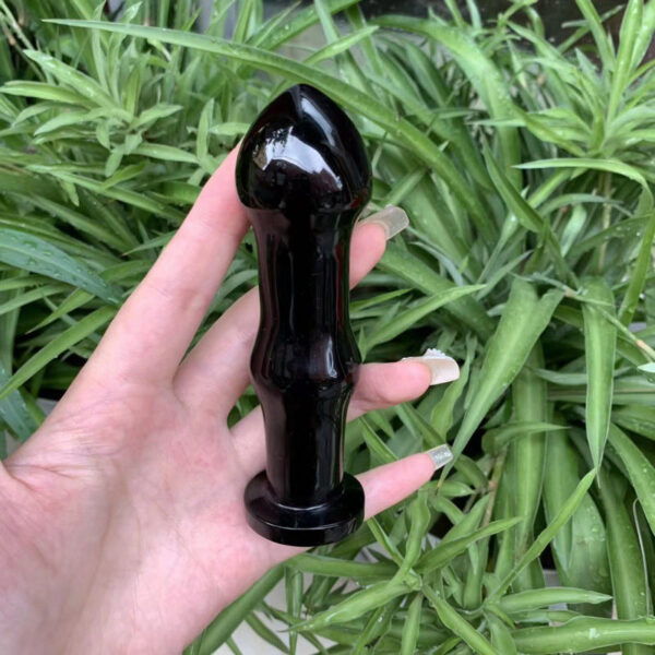 天然黑曜石水晶按摩棒原石打磨雕刻水晶摆件 - 图片 2