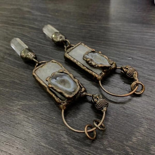 天然能量水晶 复古风个性玛瑙晶牙方块吊坠纯手工包边电镀  产品灵气师手工 - 图片 2