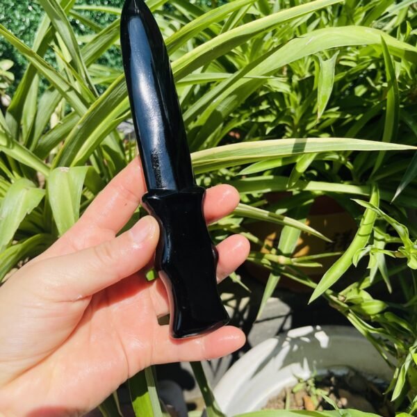 天然黑曜石水晶雕刻匕首 家居办公装饰摆件供应 - 图片 2