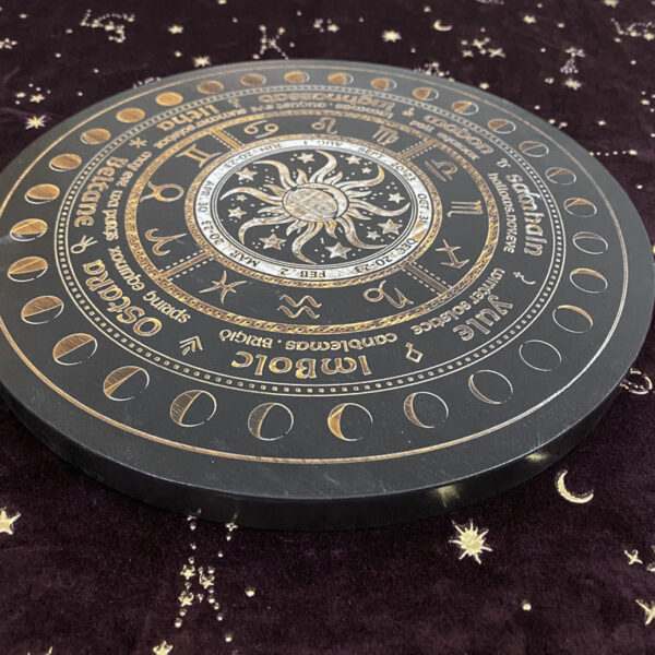 女巫占卜水晶橡木能量盘  祭坛星盘 轮盘橡木雕刻星盘 能量盘 - 图片 9