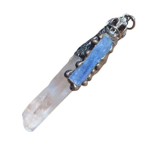 天然能量水晶 天然白水晶吊坠镶嵌蓝晶石铜包边电镀皇冠原创境外电伤专供灵气师手工 - 图片 5