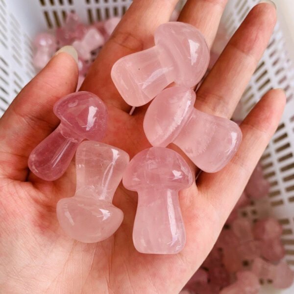 天然粉晶蘑菇水晶原石雕刻水晶摆件挂件 - 图片 6