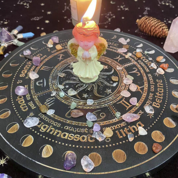 女巫占卜水晶橡木能量盘  祭坛星盘 轮盘橡木雕刻星盘 能量盘 - 图片 14