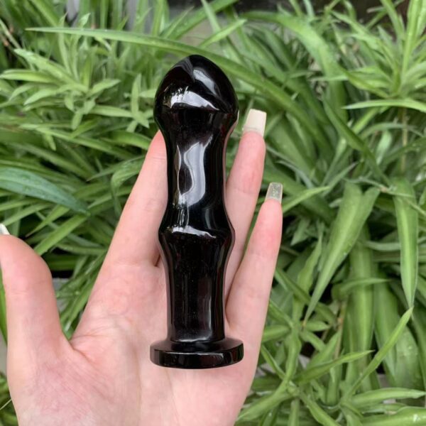 天然黑曜石水晶按摩棒原石打磨雕刻水晶摆件 - 图片 6