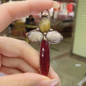 天然能量水晶 樱花玛瑙界面红宝水晶十字架吊坠  项链吊坠灵气师手工