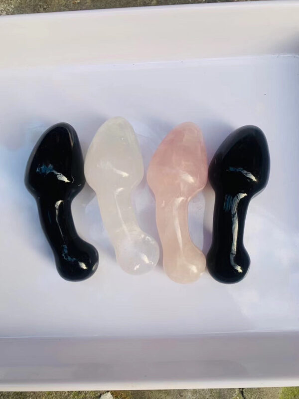 天然白水晶 粉晶 黑曜石 原石雕刻打磨水晶摆件 - 图片 10