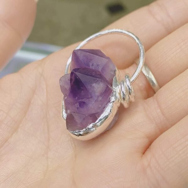 天然能量水晶 天然紫晶原石 金色银色复古包边吊坠灵气师手工 - 图片 2