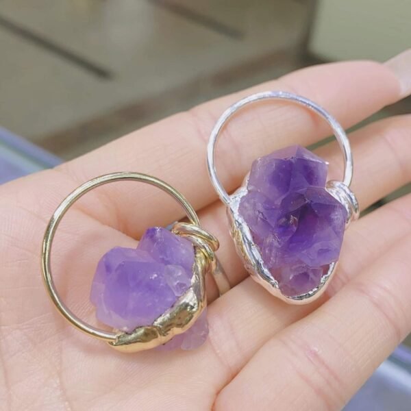 天然能量水晶 天然紫晶原石 金色银色复古包边吊坠灵气师手工 - 图片 3