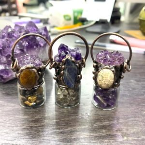 天然能量水晶原创设计香水瓶精油瓶香薰瓶吊坠紫晶吊坠灵气师手工