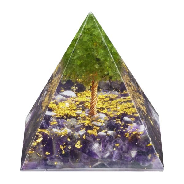 树脂金字塔摆件 橄榄石组合水晶碎石生命树 能量发生器 家居摆设