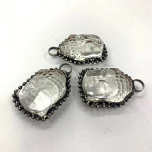 天然能量水晶原创水晶佛头14k吊坠镀金边纯手工珠链铜边镀古银灵气师手工