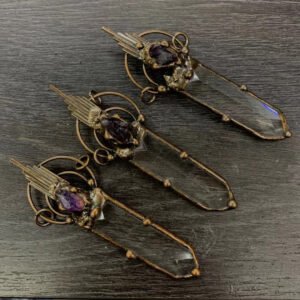 天然能量水晶 复古风个性白水晶柱紫晶吊坠包边电镀  产品灵气师手工