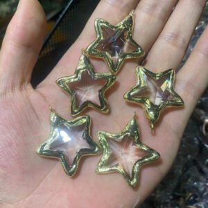 天然能量水晶 白水晶玻璃五角星吊坠纯手工包边金电镀  产品灵气师手工