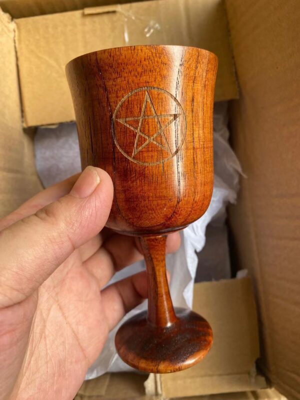 五芒星三相月圣杯 木质高脚杯 Wicca摆件 wooden cup - 图片 6