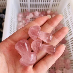 天然粉晶蘑菇水晶原石雕刻水晶摆件挂件