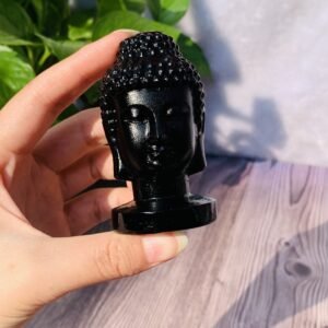 天然黑曜石磨砂款原石雕刻佛头摆件 热销